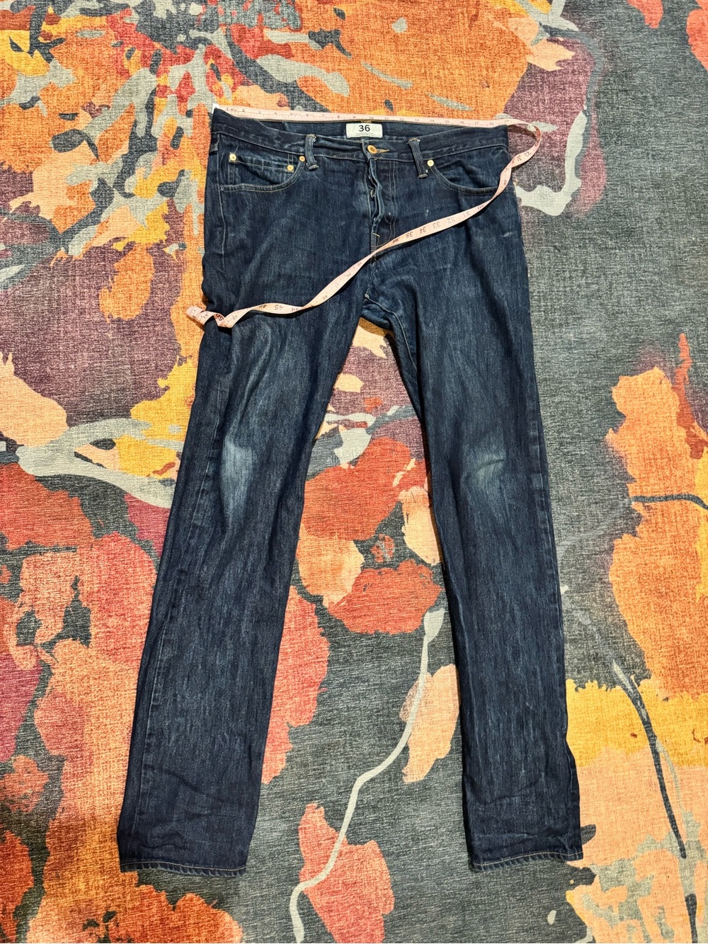 Tellason Stock Made in USA Men's Slim Straight Dark Blue Jeans